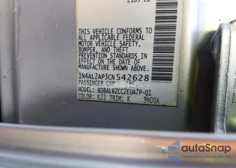 2012 Nissan Altima 2.5 S z USA, uszkodzony, nr VIN 1N4AL2AP3CN542628